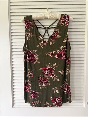 Papermoon Olive Floral Strappy Tank with Burgundy Accents